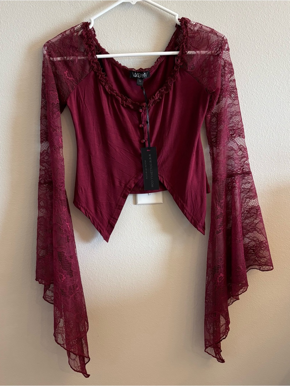 Dolls Kill Widow MY VERY NATURE LONG SLEEVE TOP - DARK RED Size Medium NEW